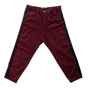 striped maroon tapered jean